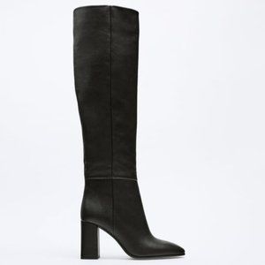 Zara Heeled Leather Knee High Boots